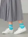 リブ2本ラインショートソックス スカイ+ライトグレー+オフ
