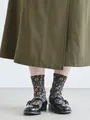 フロートボタニカル総柄ショートソックス Newクロ