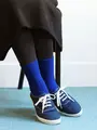 毛混ヘリンボーン柄ソックス ブルー