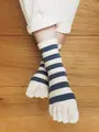 五本指ボーダーソックス キナリ+ネイビー