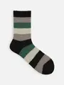 異素材ボーダーショートソックス クロ+グリーン