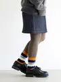 異素材ボーダーショートソックス カラシ+コン