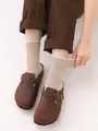【ゴムくちソフト】ストライプショートソックス モカチャ