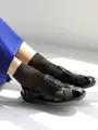 ホログラム風ラメショートソックス クロ