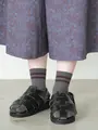 【定番】2本ライン3×1リブショートソックス グレーモク