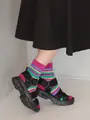 メッシュマルチボーダーショートソックス ローズピンク