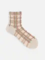 【冷感ドライ】メッシュチェックショートソックス ベージュ