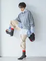タム三つ折りリブショートソックス ミドルグレー