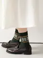 ネップ雪柄ショートソックス ダークグリーン