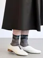 チュール牡丹柄ショートソックス グレイッシュネイビー