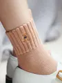 アメリブくま刺繍ショートソックス ピンクベージュ