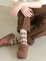 カラフルマドラスチェックショートソックス ベージュ