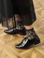 チュールフローラルレースショートソックス チャコールグレー
