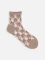 チュールフローラルレースショートソックス グレイッシュブラウン