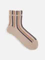 ドライ サマーカラーストライプメッシュショートソックス ベージュ