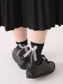 シアーリボン付きチュールショートソックス クロ