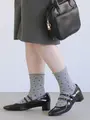 くるくるワッフル花柄ショートソックス グレーモク