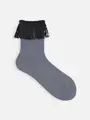 フリンジ付ショートソックス ダークグレー