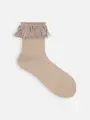 フリンジ付ショートソックス キャメルブラウン