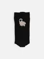 ワッペン風刺繍ソックス クロ×ヒツジ