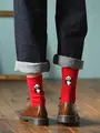 ワッペン風刺繍ソックス アカ×パンダ