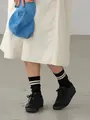 カジュアル2本ラインソックス クロ+アイボリー