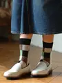 異素材ブロックソックス クロ+ブラウン
