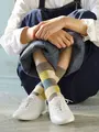 異素材ブロックソックス モカチャ