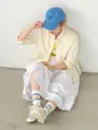 3本ラインミドルパイルソックス オフ+ミズイロ+イエロー