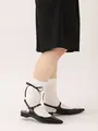 ロングサテンリボンソックス オフ+クロ