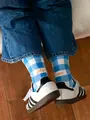 ピクニックロゴギンガムソックス ブルー