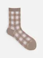 毛混チェックJQソックス ベージュ