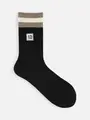 サンドウィッチライン刺繍ソックス クロ