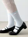 【Epyuk】ローズ付薄手ソックス サックス