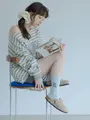 【Epyuk】ロゴ刺繍ブークレアメリブソックス サックス
