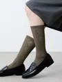 ダイヤメッシュミディ丈ソックス モスグリーン