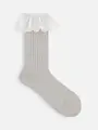 コットンレースリブミディ丈ソックス グレーモク