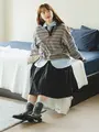 【FUDGE】レイヤードソックス / 2足セット チャコールモク+ミント