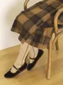 毛混ラメラインハイソックス ベージュモク