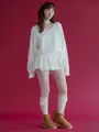 【Epyuk】毛混ざっくりニット風ハイソックス(コサージュ別売り) キナリ