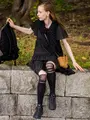 シフォンシアーリブハイソックス クロ