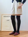 【レングスフリー】綿薄手無地ニーハイソックス クロ