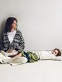 キッズ表糸コットン100％毛玉が出来にくい:ショートソックス滑り止め付13～15cmカスタム刺繍対応 ニュアンスグリーンホワイト