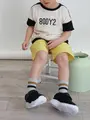 【キッズ】表糸コットン100％で毛玉が出来にくい：ラインソックス(滑り止め付)13～15cm ライトグレーモク+マスタード+クロ