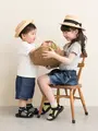 キッズ ボーダーショート丈ソックス16～18cm ライトグレーモク+イエロー
