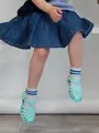 キッズ 綿リブ2本ラインショートソックス16~18cm ライトグレーモク+ブルー