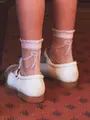 キッズ レースアップ柄シアーショートソックス16～18cm ラベンダー