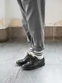 キッズ コットンリブ2本ラインショートソックス / 19-21cm ライトグレージュモク+ネイビー