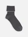 キッズ 折り返し配色フリルソックス16~18cm チャコールグレー