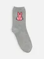 綿ピクセルアートソックス(19.0～21.0cm) グレーモク